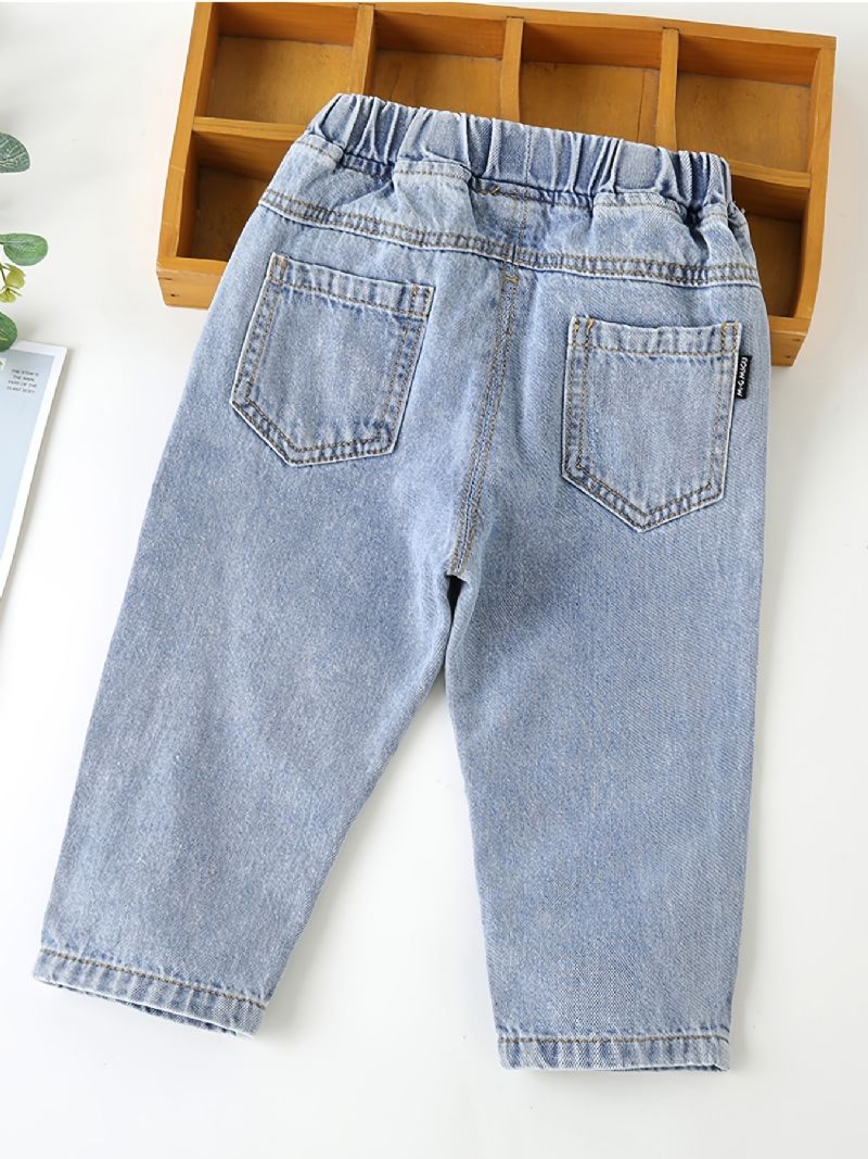 Baby Barn Gutter Solid Jeans Elastisk Midje Denimbukser Barneklær