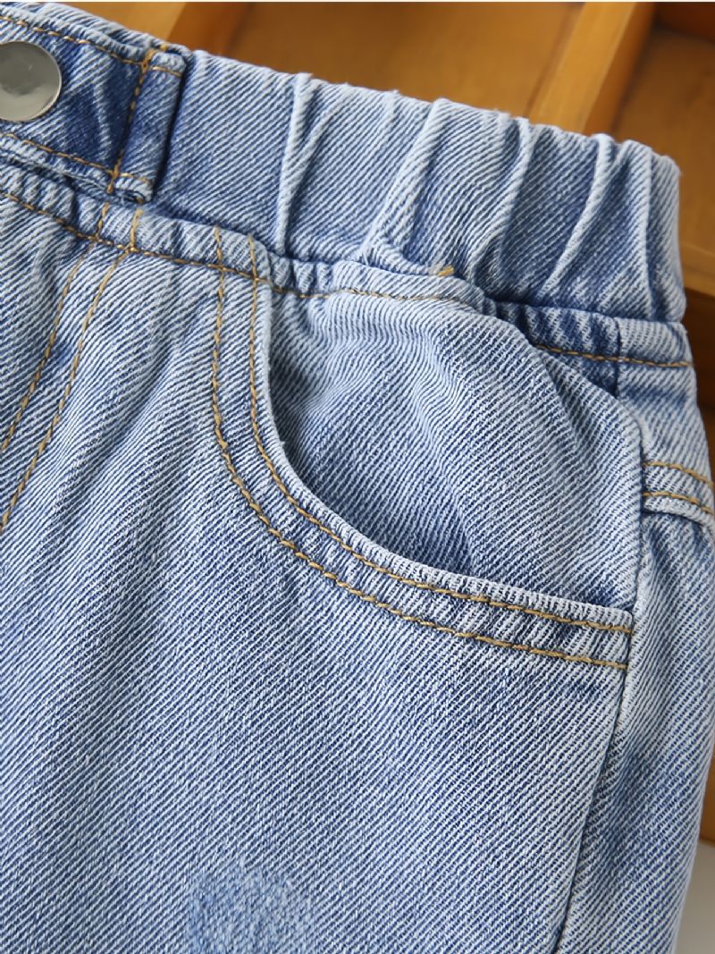 Baby Barn Gutter Solid Jeans Elastisk Midje Denimbukser Barneklær