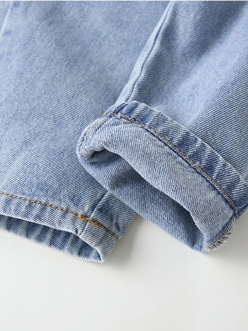 Baby Barn Gutter Solid Jeans Elastisk Midje Denimbukser Barneklær