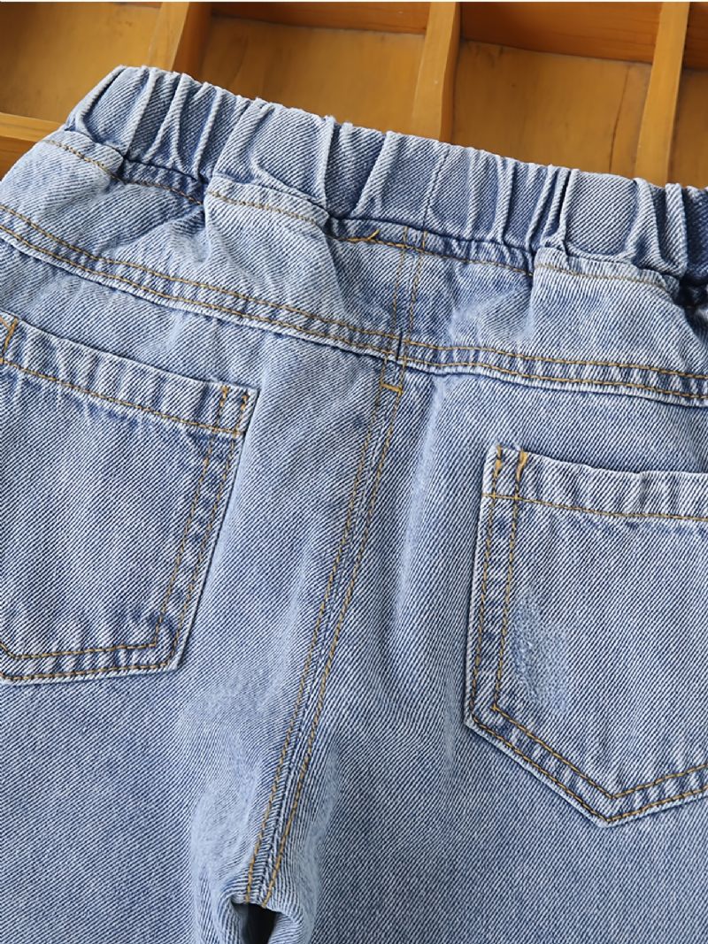 Baby Barn Gutter Solid Jeans Elastisk Midje Denimbukser Barneklær