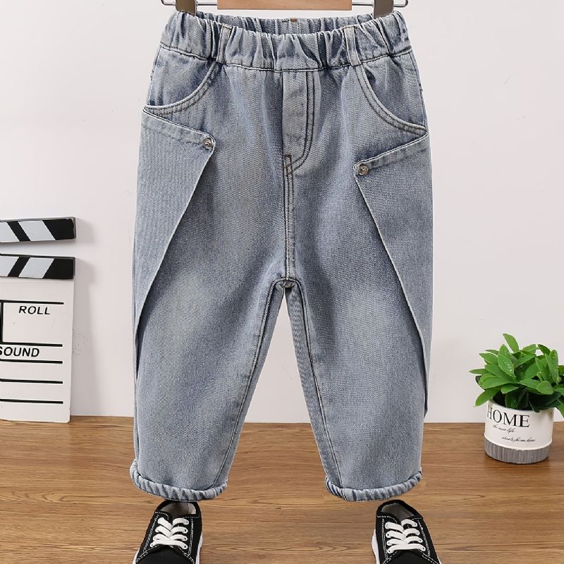 Baby Gutter Jeans Casual Ensfargede Bukser Barneklær