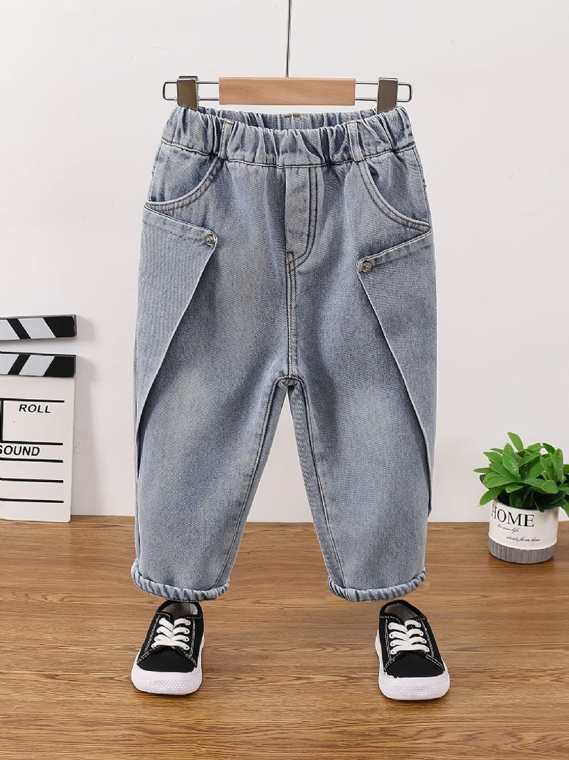 Baby Gutter Jeans Casual Ensfargede Bukser Barneklær