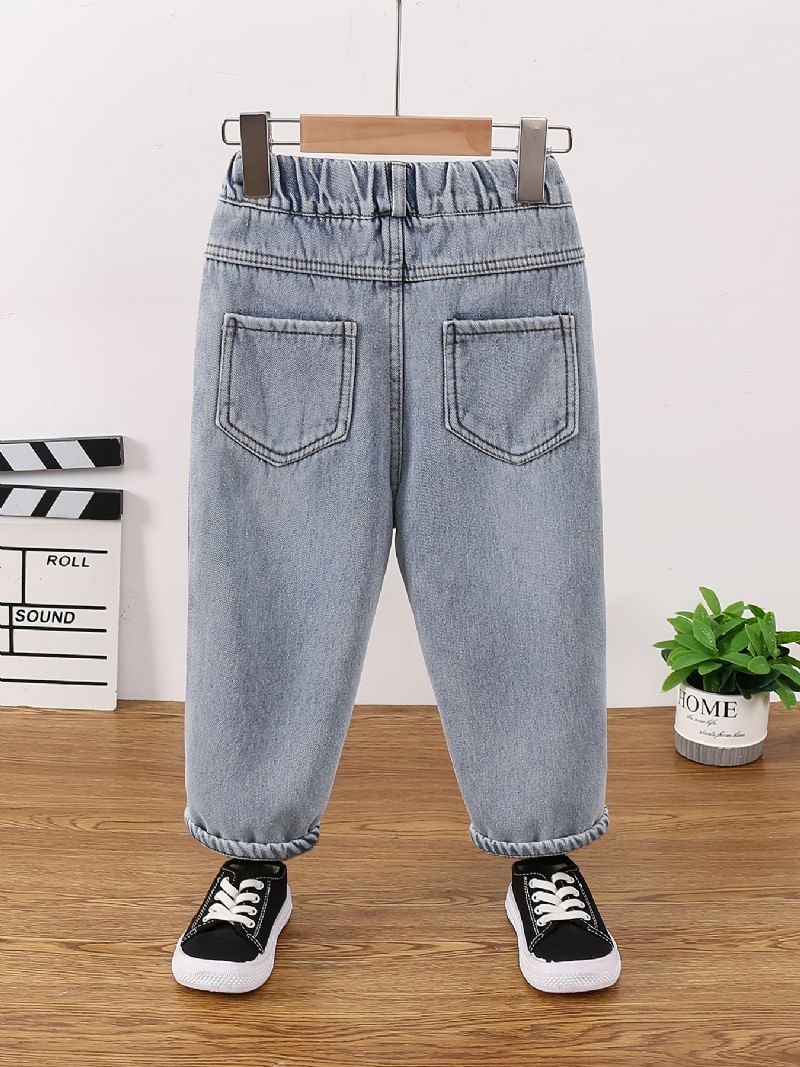 Baby Gutter Jeans Casual Ensfargede Bukser Barneklær