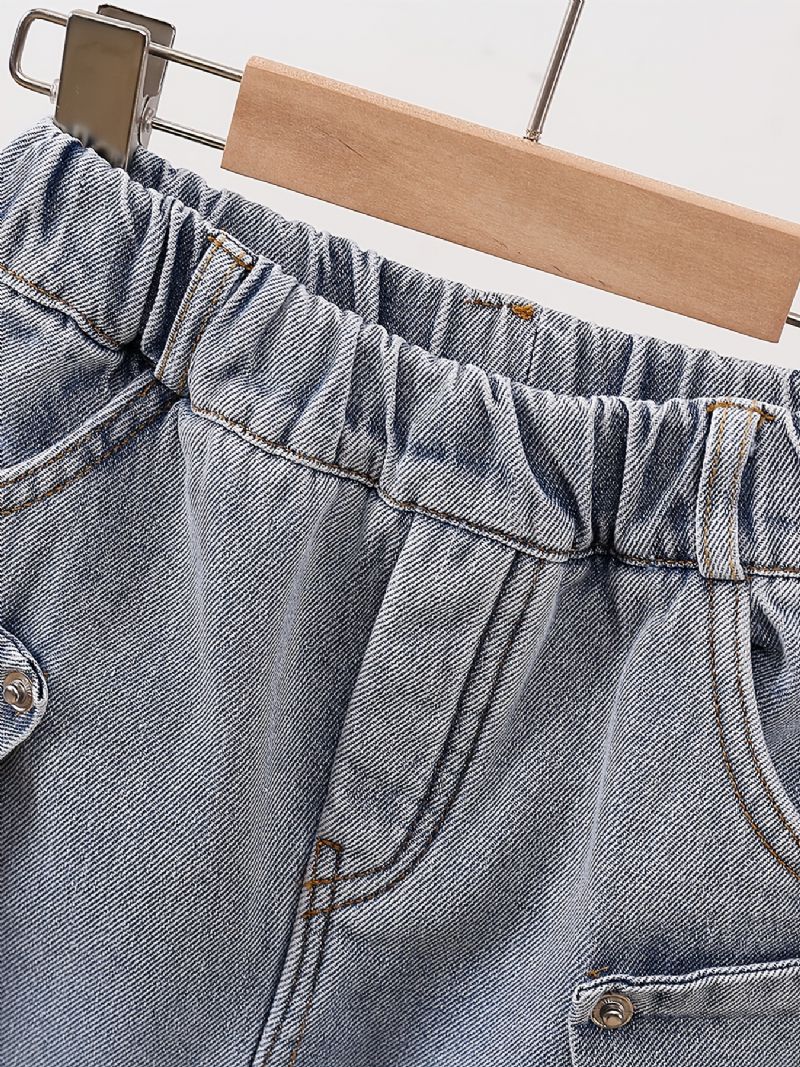 Baby Gutter Jeans Casual Ensfargede Bukser Barneklær