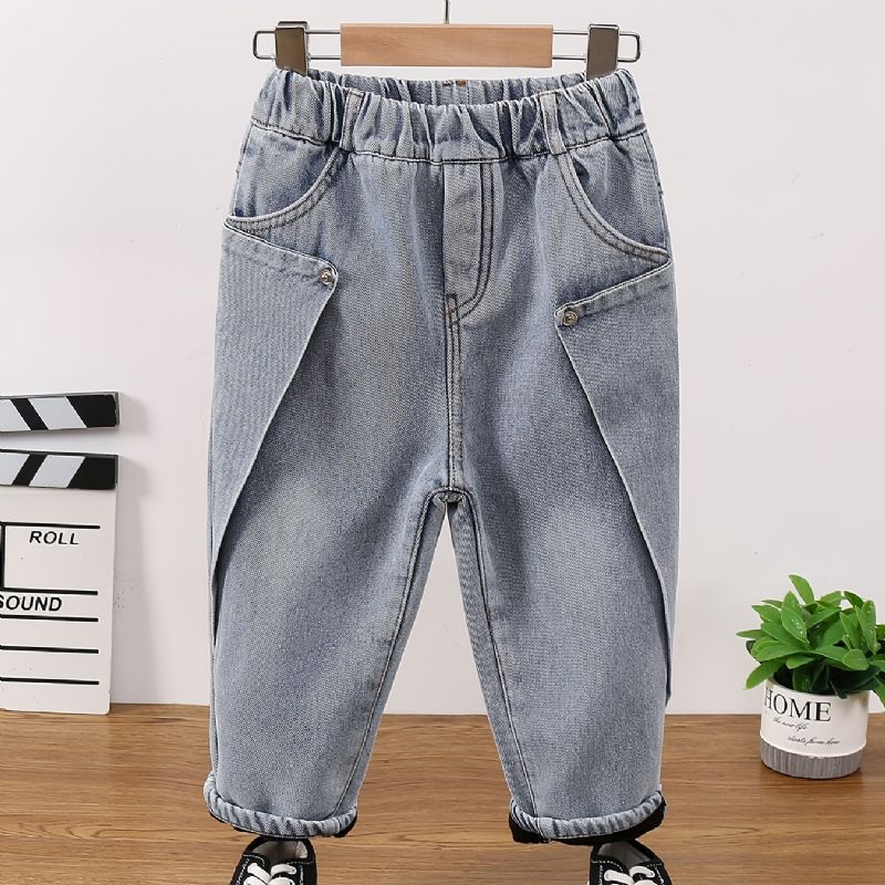 Baby Gutter Jeans Casual Plysj Varm Elastisk Midjebukser Barneklær