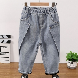 Baby Gutter Jeans Casual Plysj Varm Elastisk Midjebukser Barneklær