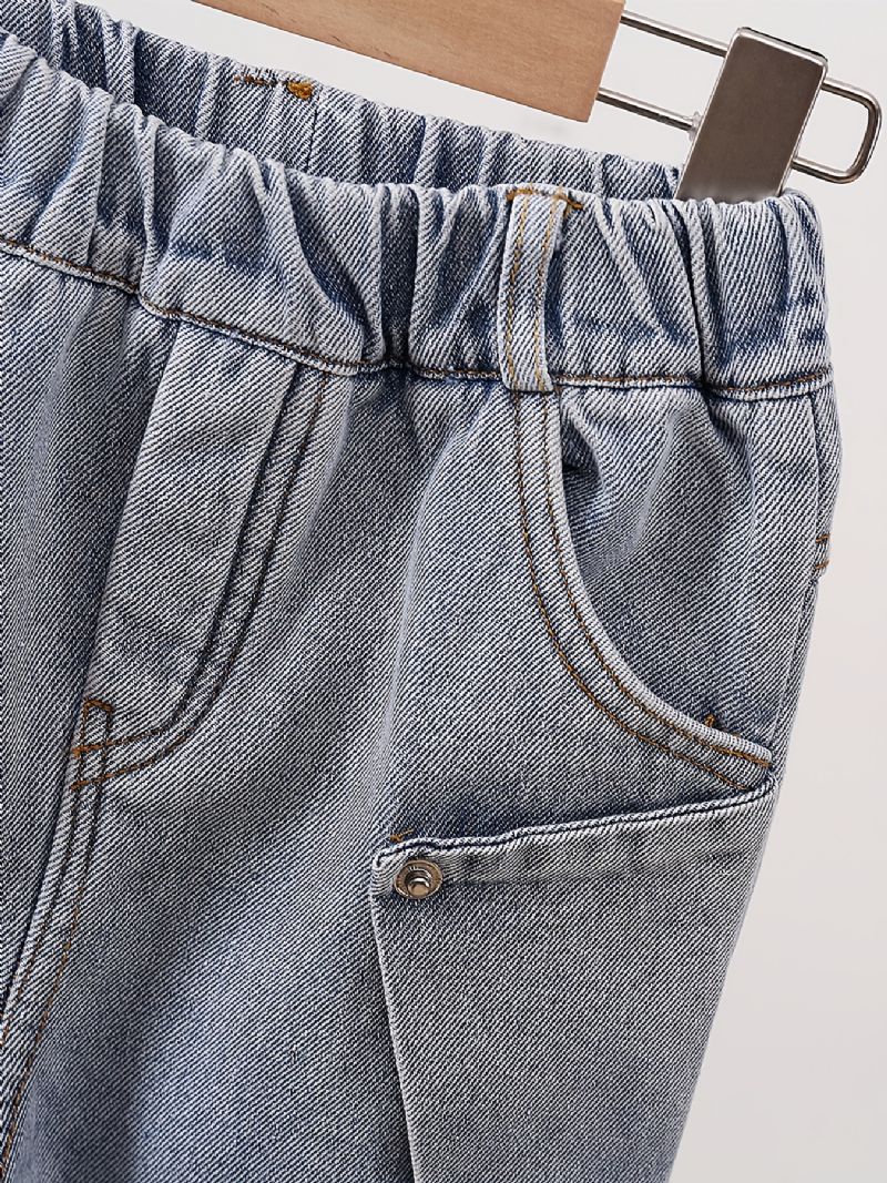 Baby Gutter Jeans Casual Plysj Varm Elastisk Midjebukser Barneklær