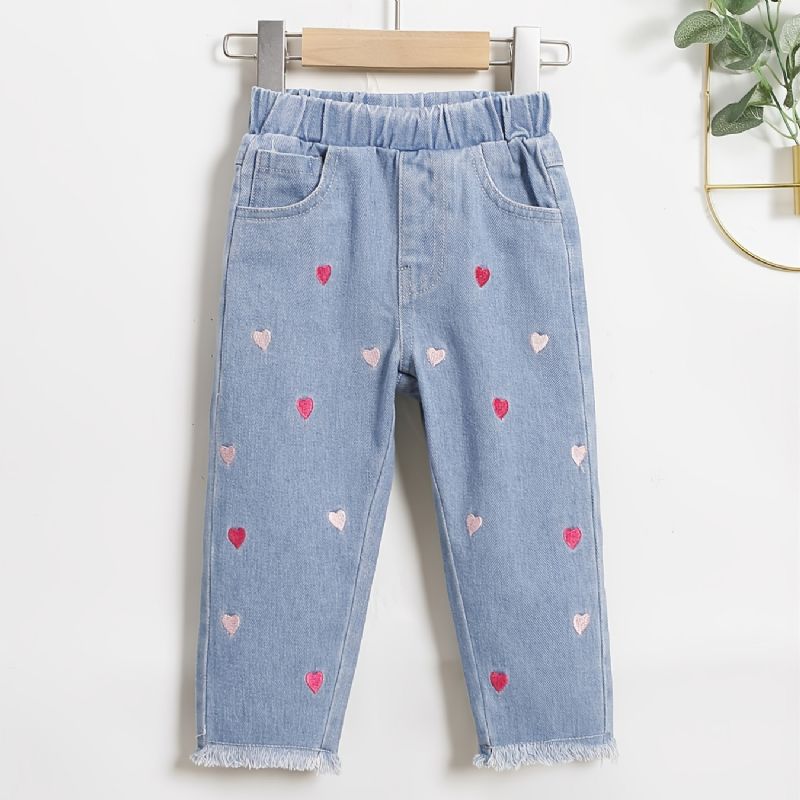 Baby Jenter Casual Jeans Hjerte Broderi Bukser Barneklær