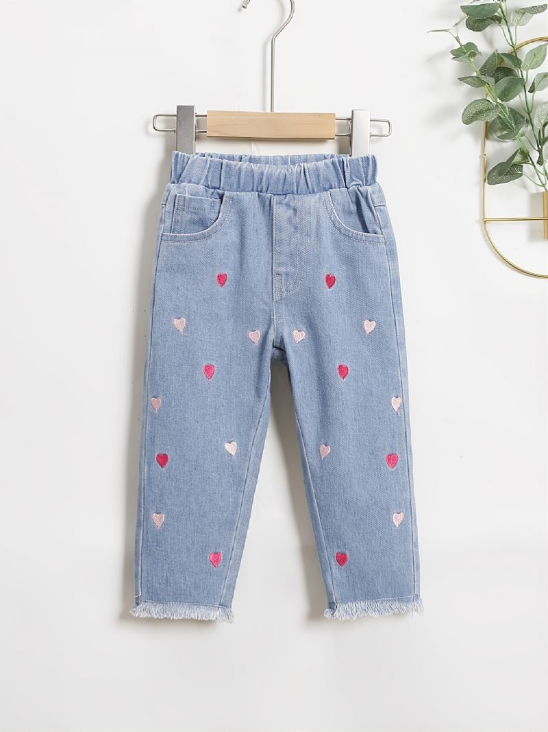 Baby Jenter Casual Jeans Hjerte Broderi Bukser Barneklær