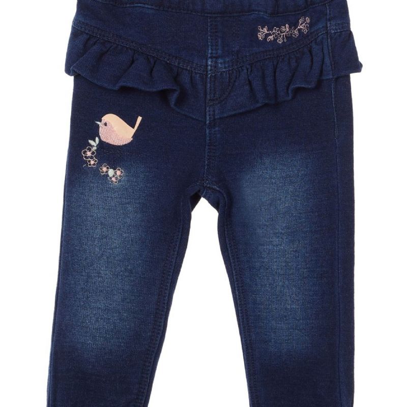 Baby Jenter Casual Myke Jeans Little Bird Flower Brodert Blondebukser Barneklær