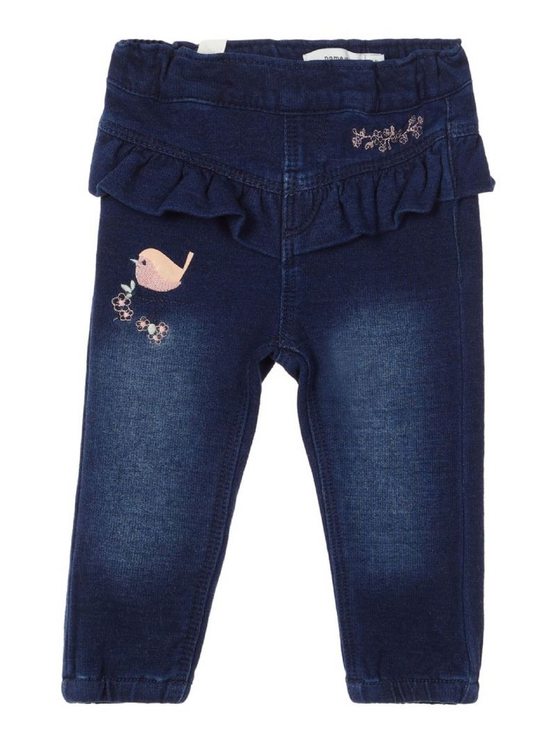 Baby Jenter Casual Myke Jeans Little Bird Flower Brodert Blondebukser Barneklær