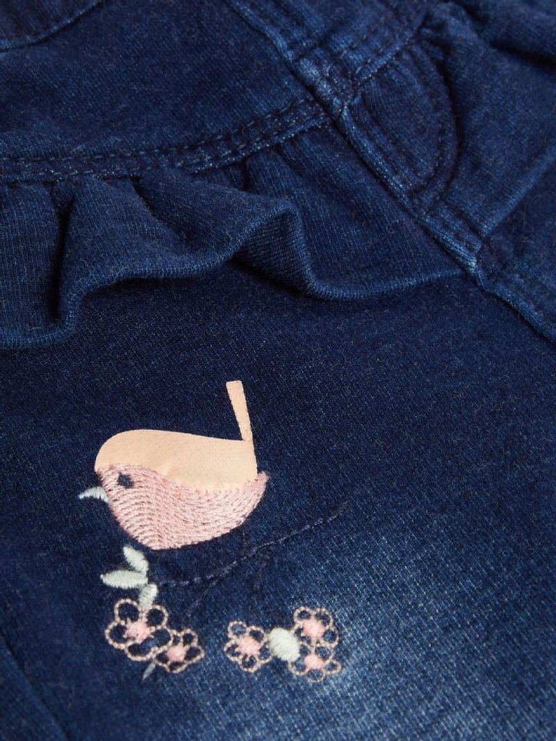 Baby Jenter Casual Myke Jeans Little Bird Flower Brodert Blondebukser Barneklær