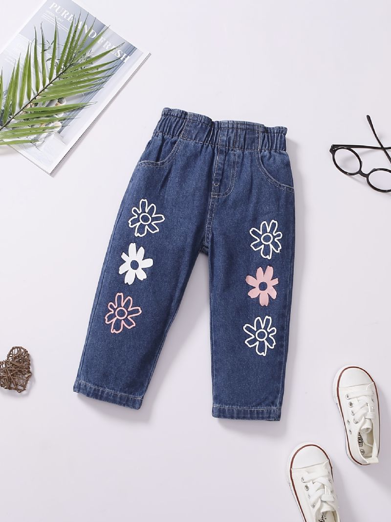 Baby Jenter Denim Casual Mote Jeans Blomster Print Pant Barneklær