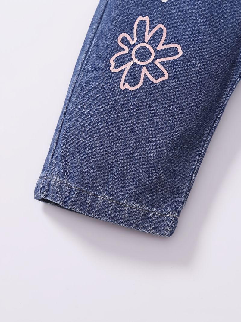 Baby Jenter Denim Casual Mote Jeans Blomster Print Pant Barneklær