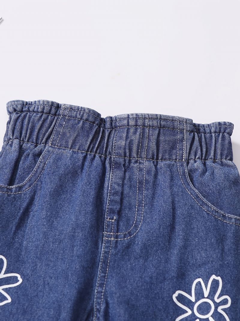 Baby Jenter Denim Casual Mote Jeans Blomster Print Pant Barneklær