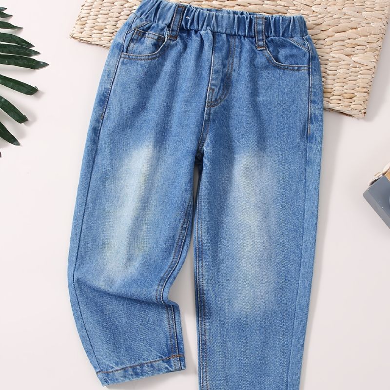 Baby Jenter Retro Jeans Casual Ensfarge Elastisk Midje Dongeribukser Barneklær