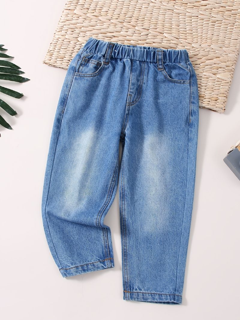 Baby Jenter Retro Jeans Casual Ensfarge Elastisk Midje Dongeribukser Barneklær