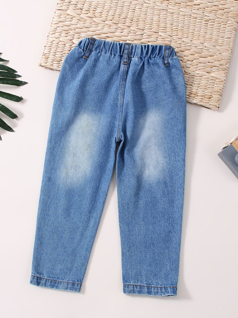 Baby Jenter Retro Jeans Casual Ensfarge Elastisk Midje Dongeribukser Barneklær