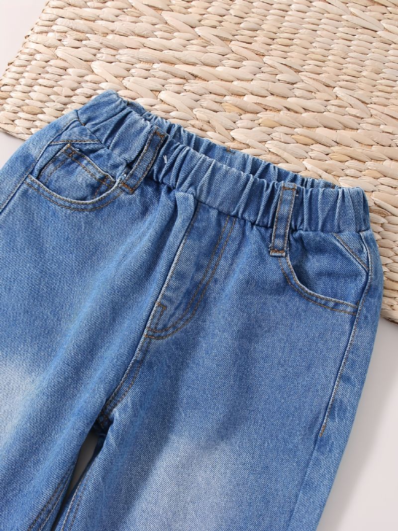 Baby Jenter Retro Jeans Casual Ensfarge Elastisk Midje Dongeribukser Barneklær