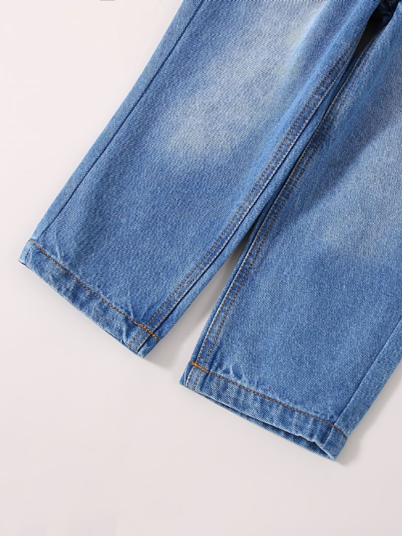 Baby Jenter Retro Jeans Casual Ensfarge Elastisk Midje Dongeribukser Barneklær