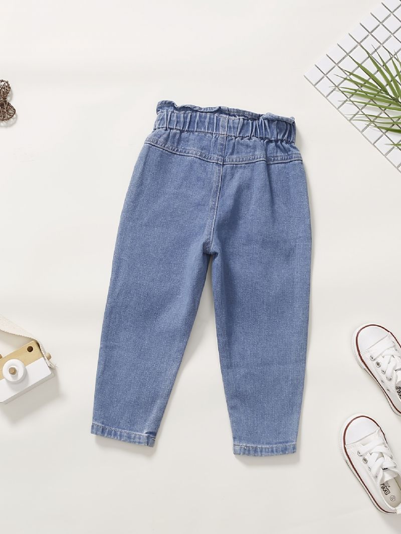 Baby Jenter Søt Vintage Denim Jeans Med Hjertetrykk Elastisk Midje