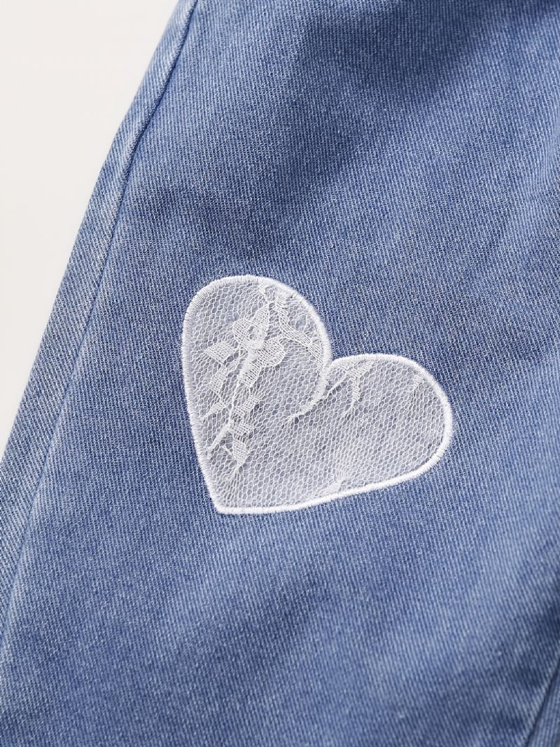 Baby Jenter Søt Vintage Denim Jeans Med Hjertetrykk Elastisk Midje