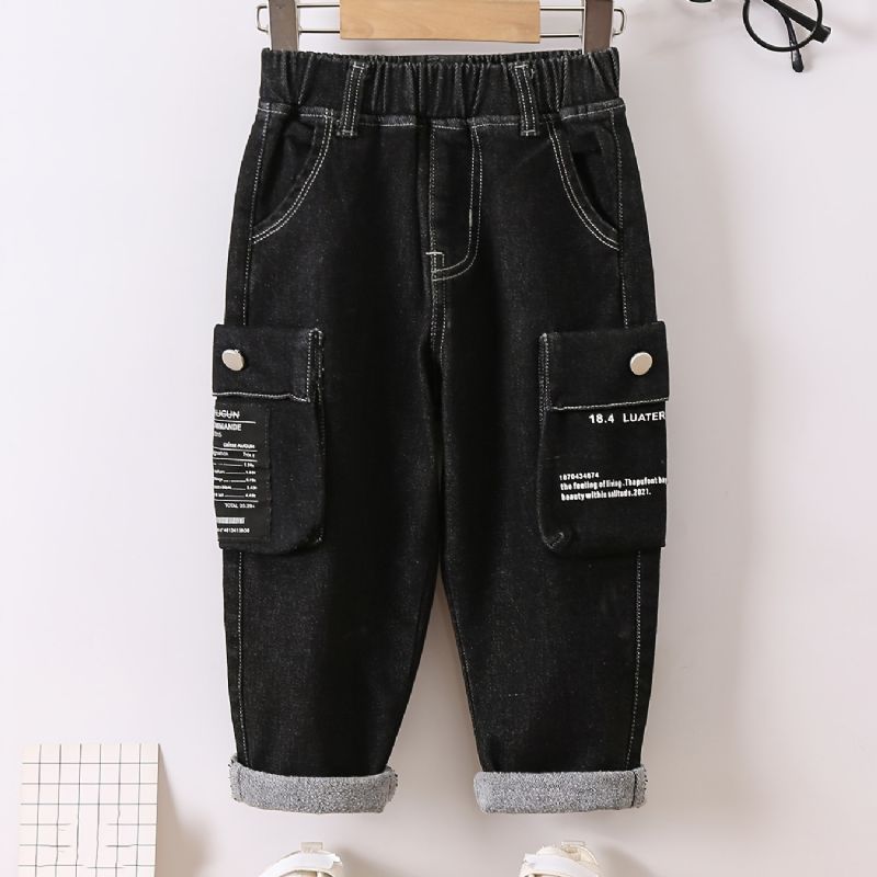 Barn Gutter Casual Denim Mote Jeans Bokstavtrykk Lommebukser