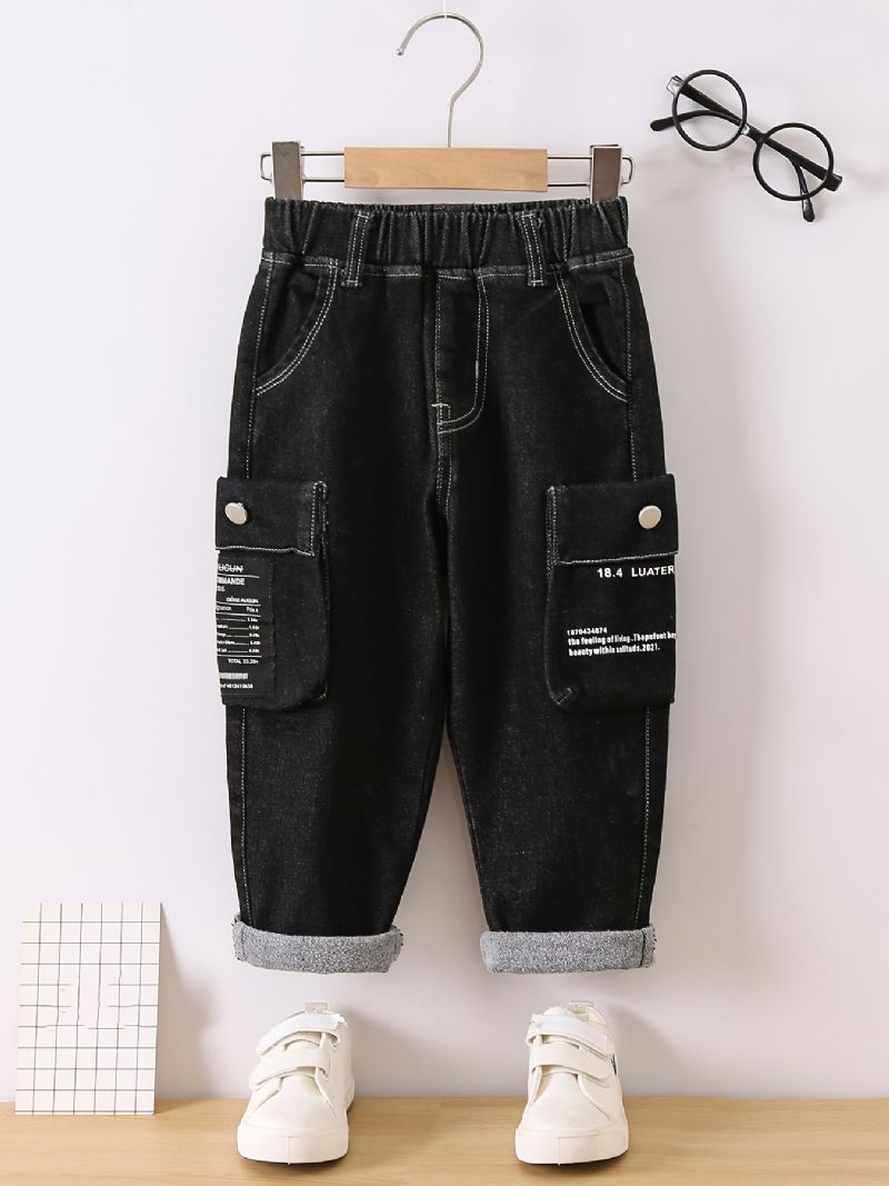 Barn Gutter Casual Denim Mote Jeans Bokstavtrykk Lommebukser