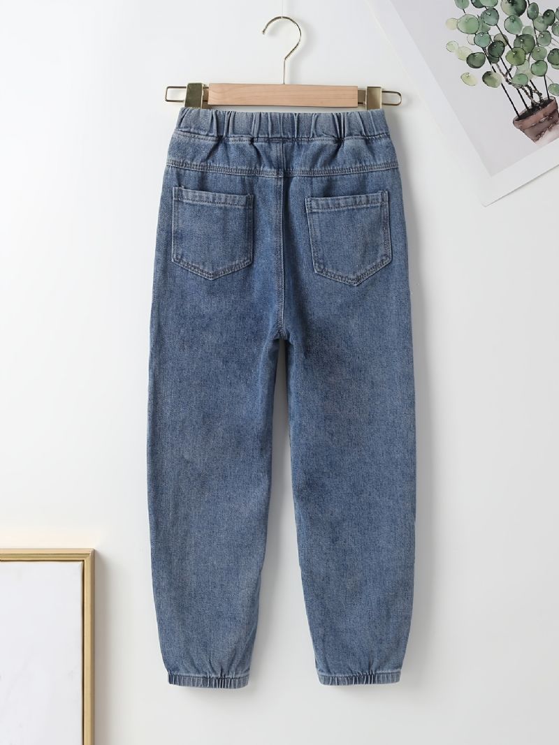 Barn Tenåringer Gutter Tapered Jeans Med Elastisk Linning