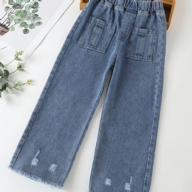 Barn Tenåringer Jenter Jeans Med Brede Ben Med Elastisk Linning Og Lommer