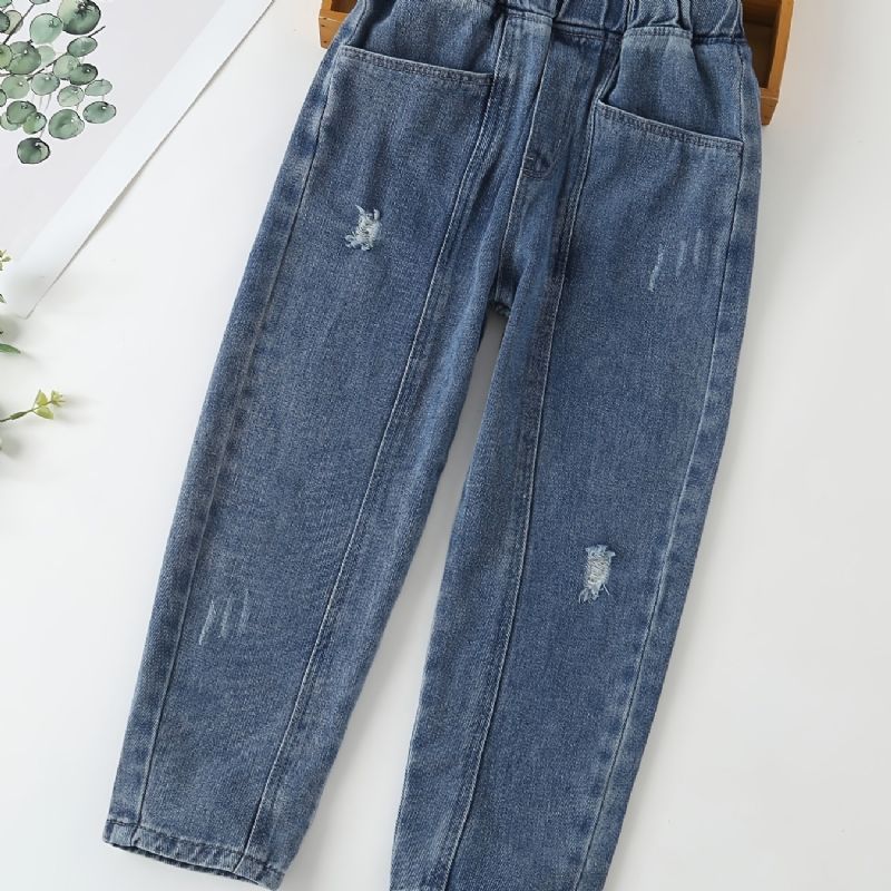 Barn Tenåringer Jenter Jeans Med Elastisk Linning Og Lommer