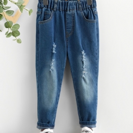 Barnebaby Jenter Rippede Jeans Elastiske Midjebukser Barneklær