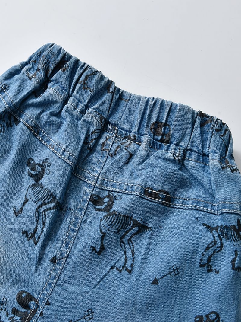 Dinosaurmønster For Gutter Jeans Med Rette Ben Denimbukser Med Elastisk Linning Barneklær