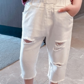 Ensfarget Casual Ripped Denimbukser For Små Baby Jenter