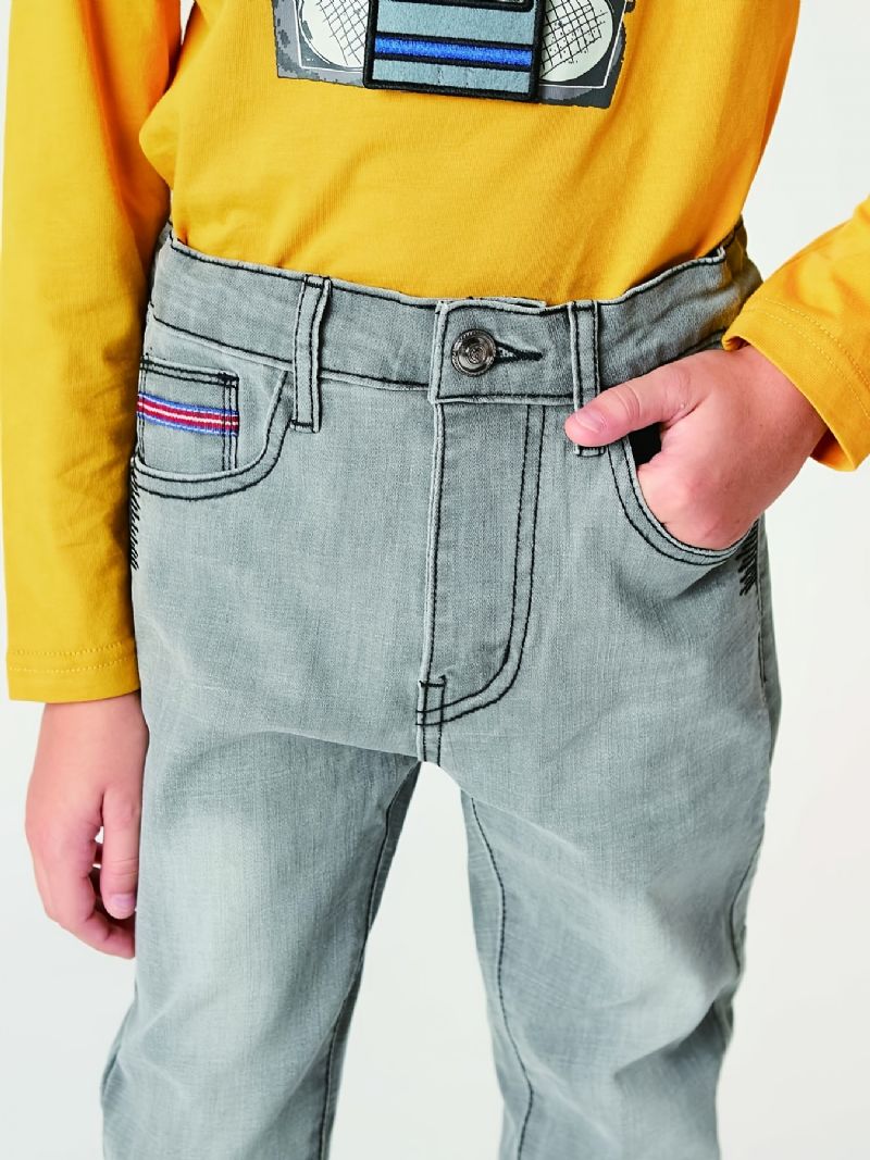 Gutter Casual Blå Grå Stilig Denim Jeans Barneklær