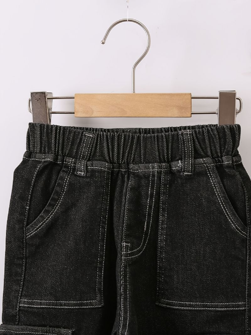 Gutter Casual Black Pocket Front Elastisk Midje Jeans Klær