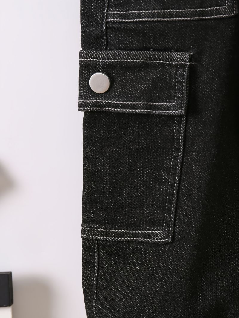 Gutter Casual Black Pocket Front Elastisk Midje Jeans Klær