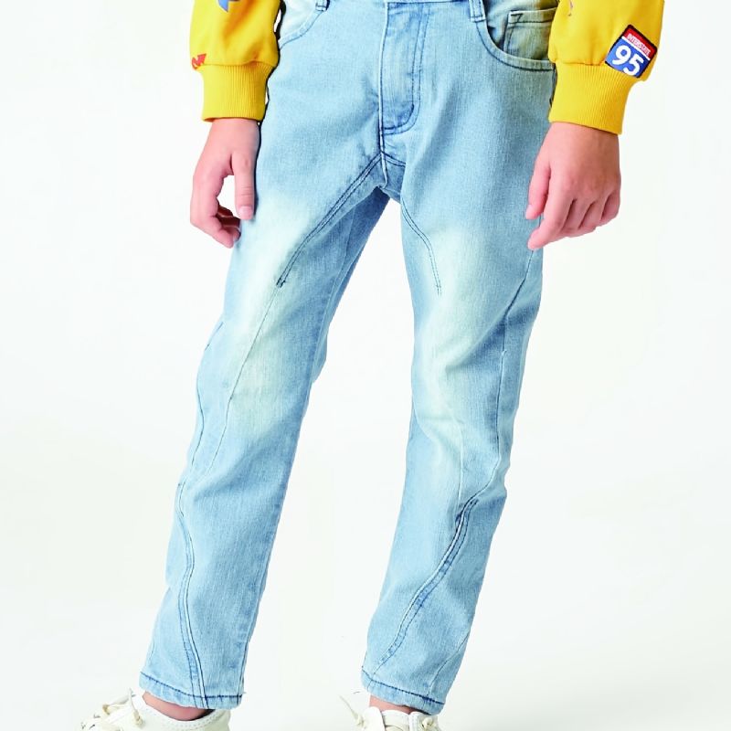 Gutter Casual Elastisk Denim Jeans Lett Trendy Straight Leg Bukser Lyseblå