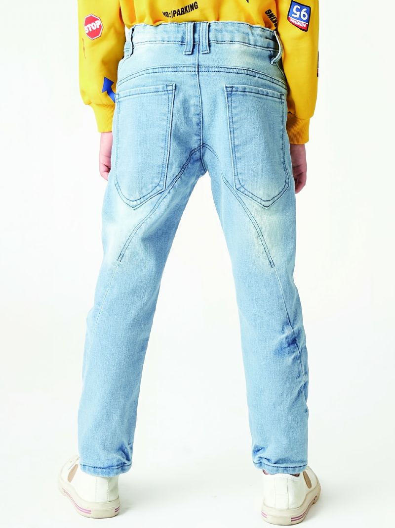 Gutter Casual Elastisk Denim Jeans Lett Trendy Straight Leg Bukser Lyseblå