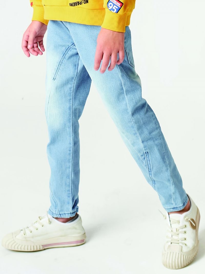 Gutter Casual Elastisk Denim Jeans Lett Trendy Straight Leg Bukser Lyseblå