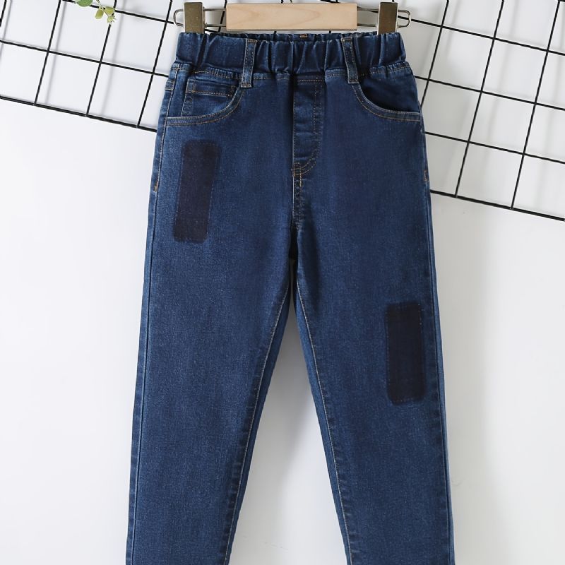 Gutter Casual Enkel Patch Denim Jeans Med Elastisk Midje For Vinteren