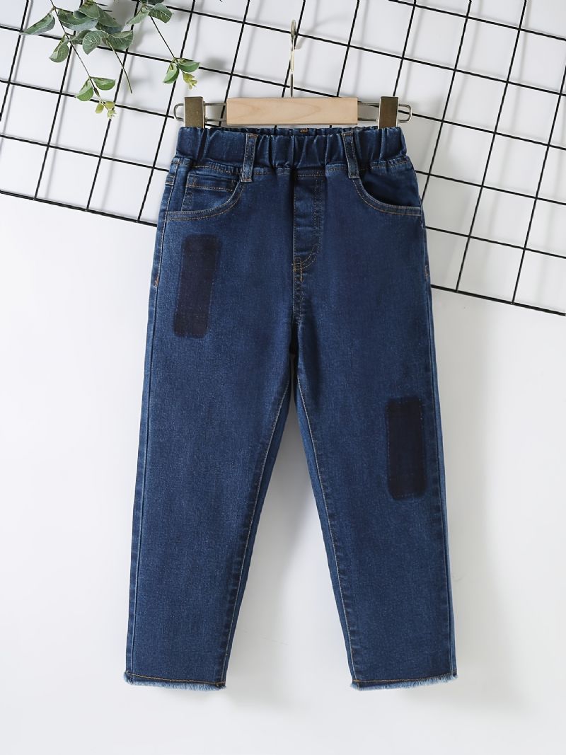 Gutter Casual Enkel Patch Denim Jeans Med Elastisk Midje For Vinteren