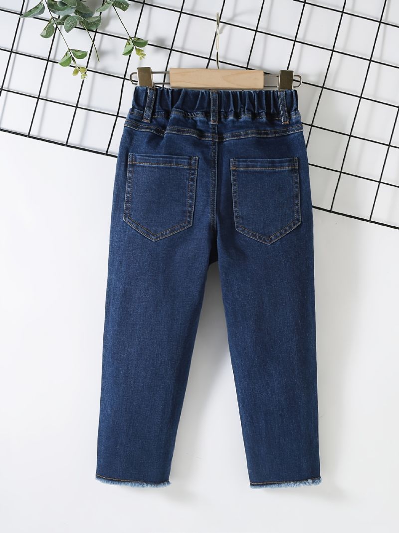 Gutter Casual Enkel Patch Denim Jeans Med Elastisk Midje For Vinteren