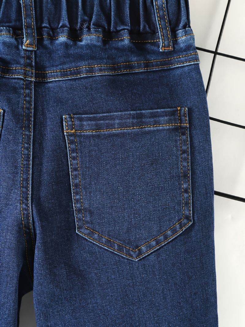 Gutter Casual Enkel Patch Denim Jeans Med Elastisk Midje For Vinteren