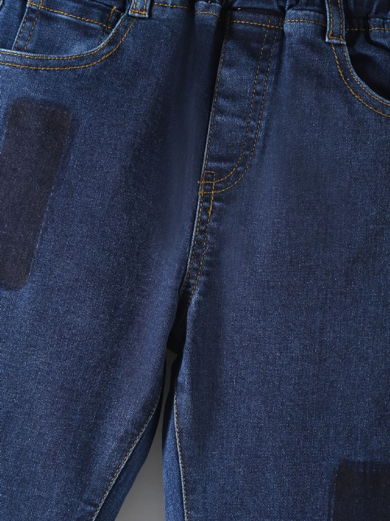 Gutter Casual Enkel Patch Denim Jeans Med Elastisk Midje For Vinteren
