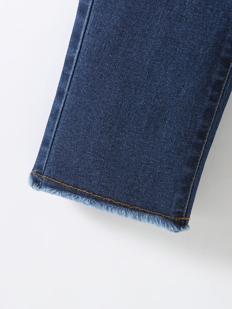 Gutter Casual Enkel Patch Denim Jeans Med Elastisk Midje For Vinteren