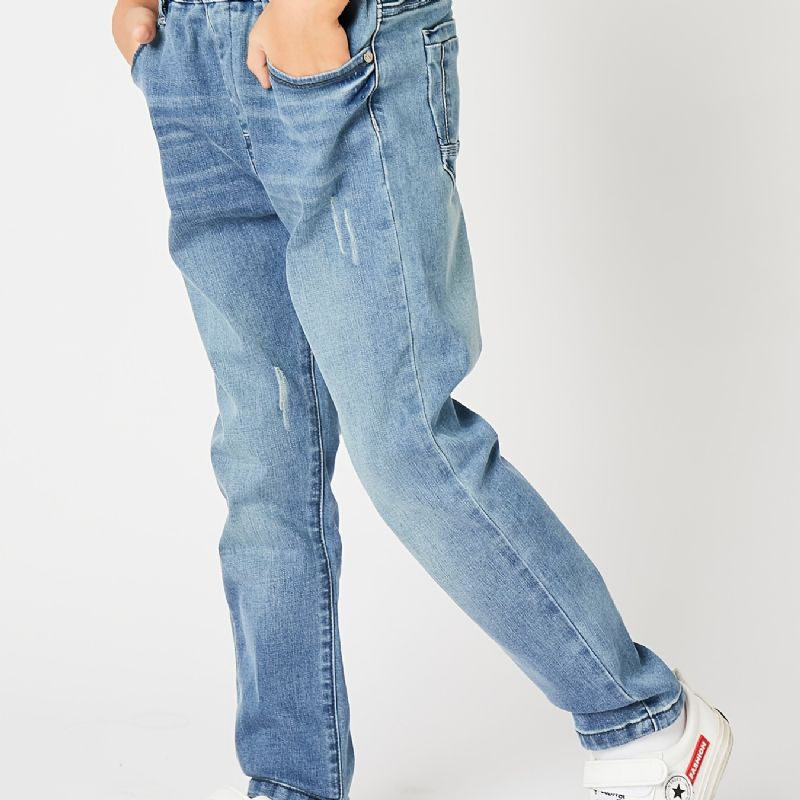 Gutter Casual Enkel Vintage Denim Jeans Med Elastisk Midje