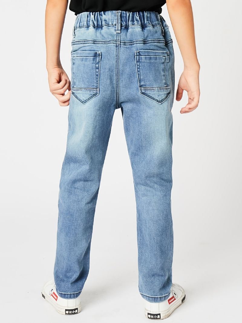 Gutter Casual Enkel Vintage Denim Jeans Med Elastisk Midje