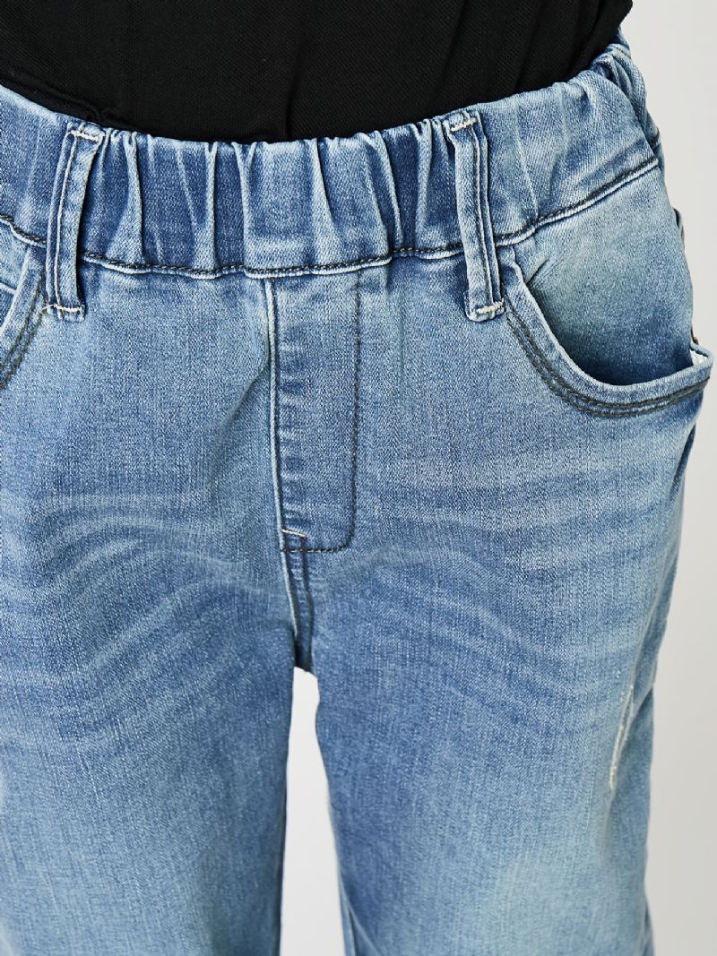 Gutter Casual Enkel Vintage Denim Jeans Med Elastisk Midje