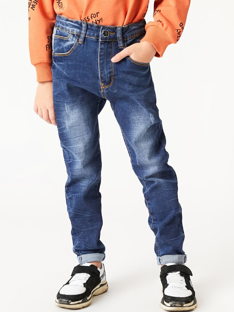 Gutter Casual Enkel Vintage Denim Jeans Rette Ben Komfortable Bukser